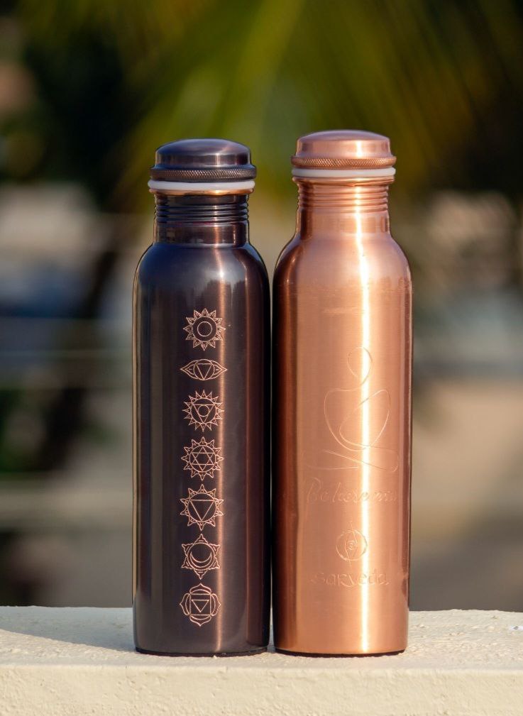 Copper Bottle Crafted with Charka 印度手工純銅雕刻水瓶|阿育吠陀飲用銅水習慣