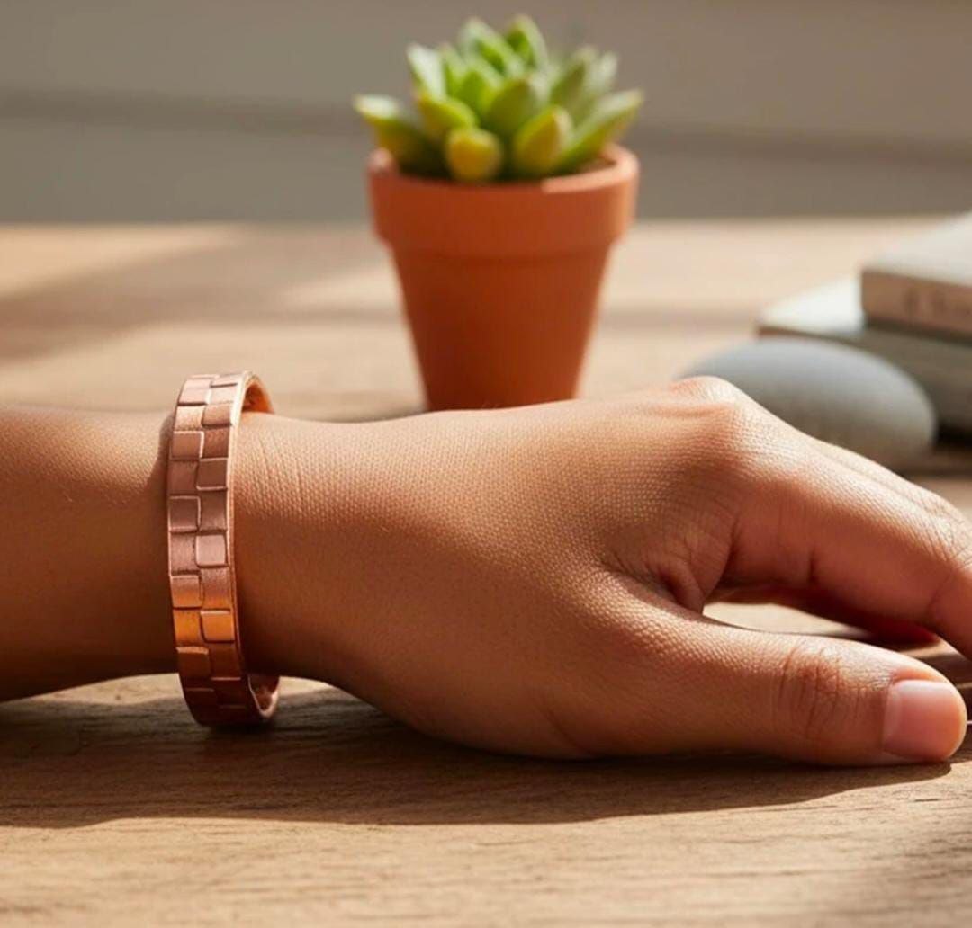Checkerboard Magnet Copper Bracelet | 幾何壓紋純銅手鐲 (#YS028)