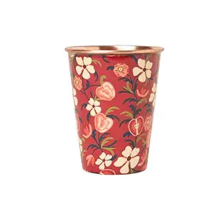Botella de Cobre Azul Estampado Animal 500ml y 2 Tazas | 印度手工純銅雕刻水瓶套裝|阿育吠陀飲用銅水習慣