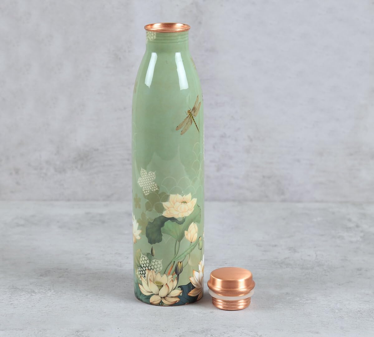 Botella de Cobre Azul Estampado Animal 500ml y 2 Tazas | 印度手工純銅雕刻水瓶套裝|阿育吠陀飲用銅水習慣