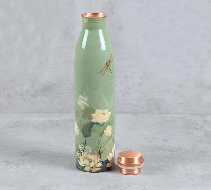 Copper Bottle Blue Printed Animal 500ml & 2 Cups|印度手工純銅雕刻水瓶套裝|阿育吠陀復古銅水習慣