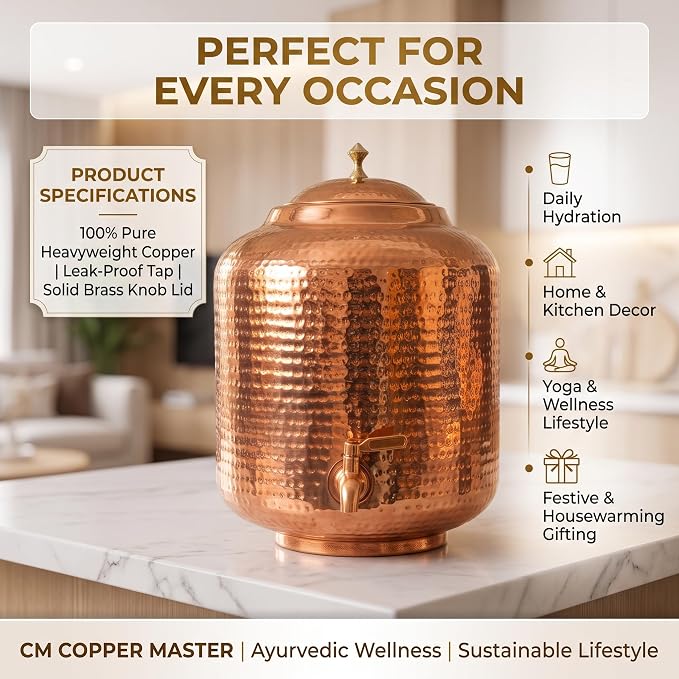 Olla de agua de cobre martillado (8L) | 純銅精品儲水桶8公升