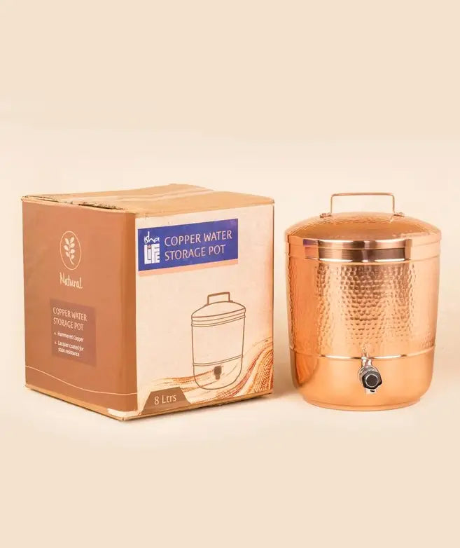 Olla de agua de cobre martillado (8L) ｜ 純銅精品儲水桶8公升