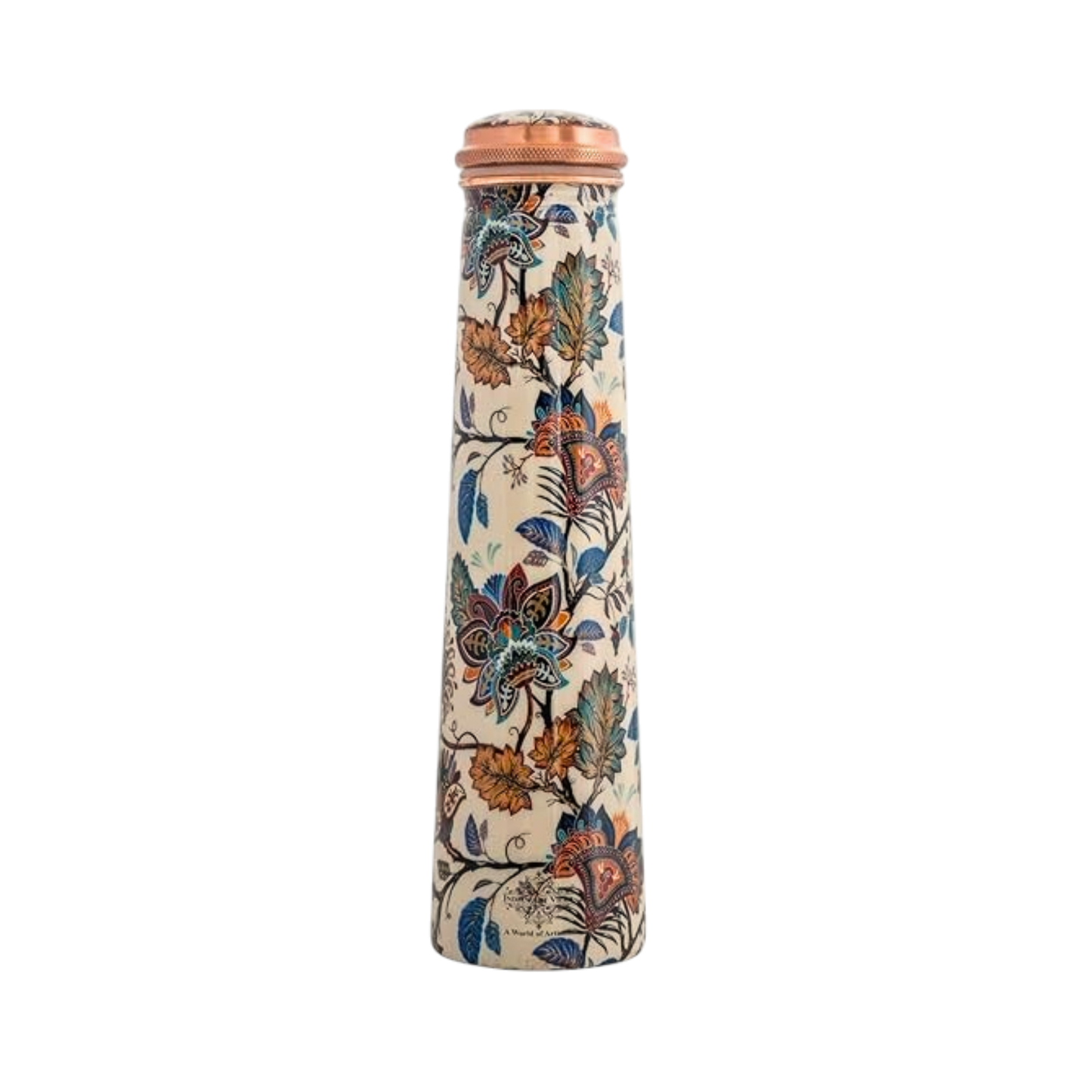 Copper Mixed Floral Printed Slim Bottle  (750ml) ｜ 印度手工純銅水瓶｜阿育吠陀飲用銅水習慣