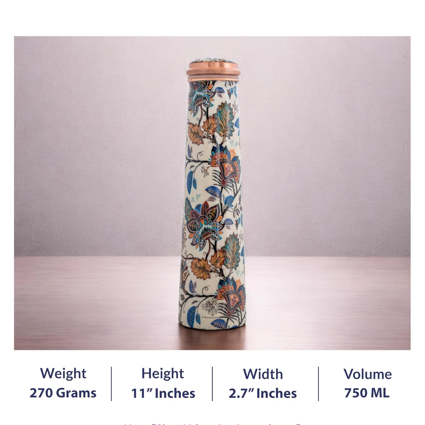 Copper Mixed Floral Printed Slim Bottle  (750ml) ｜ 印度手工純銅水瓶｜阿育吠陀飲用銅水習慣