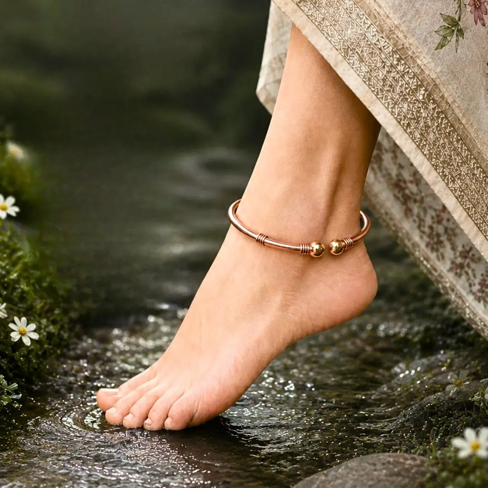 Adjustable Copper Anklet Leg Kada with Brass Bead｜極簡純銅金珠腳踝環 (#YS045B)
