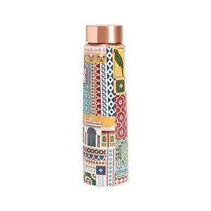 Botella de Cobre Azul Estampado Animal 500ml y 2 Tazas ｜ 印度手工純銅雕刻水瓶套裝｜阿育吠陀飲用銅水習慣