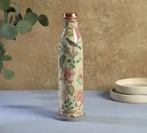 Botella de Cobre Azul Estampado Animal 500ml y 2 Tazas ｜ 印度手工純銅雕刻水瓶套裝｜阿育吠陀飲用銅水習慣