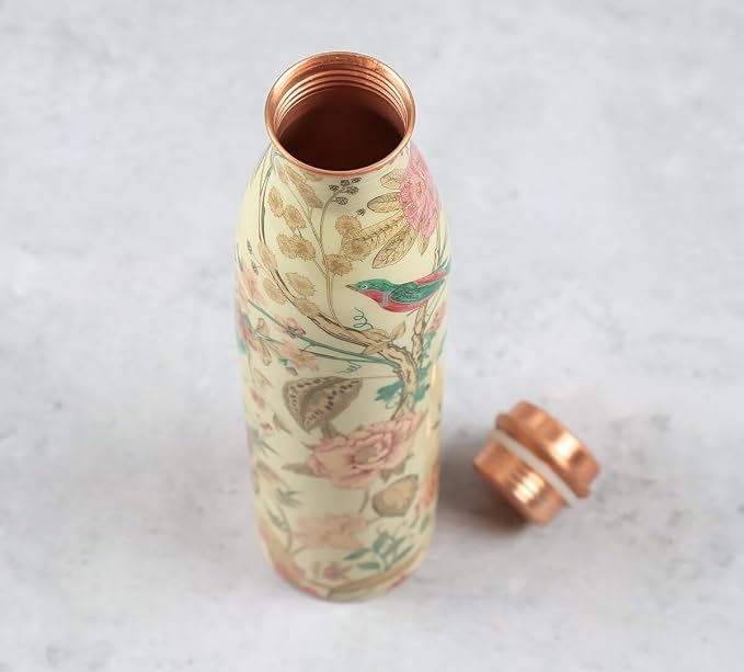 Botella de Cobre Azul Estampado Animal 500ml y 2 Tazas ｜ 印度手工純銅雕刻水瓶套裝｜阿育吠陀飲用銅水習慣