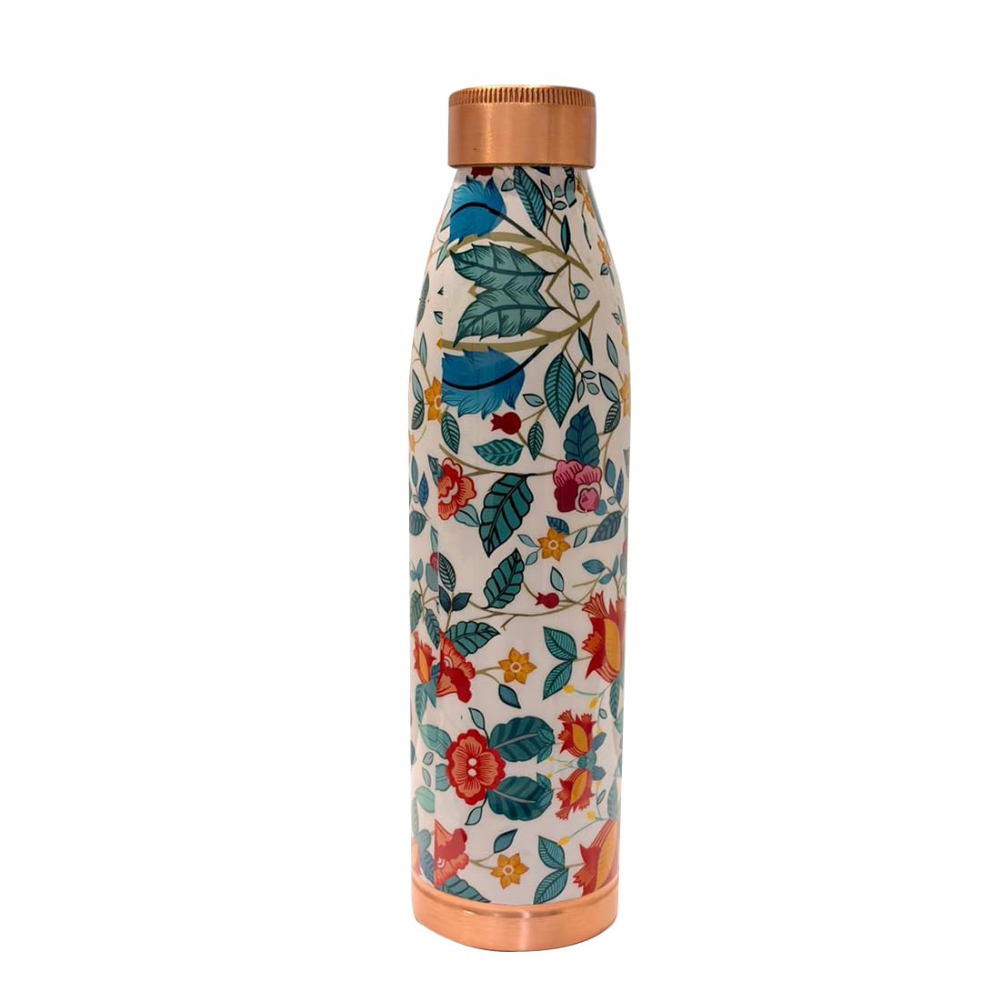 Botella de Cobre Azul Estampado Animal 500ml y 2 Tazas ｜ 印度手工純銅雕刻水瓶套裝｜阿育吠陀飲用銅水習慣