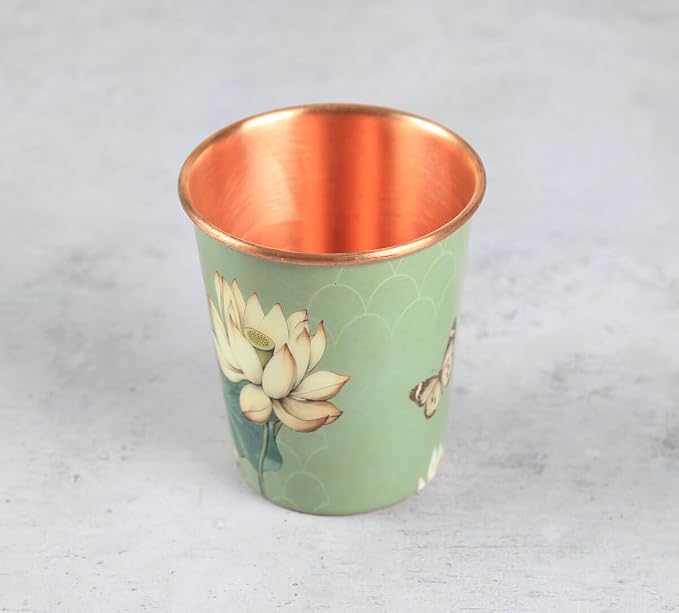 Copper Bottle Blue Printed Animal 500ml &amp; 2 Cups｜印度手工純銅雕刻水瓶套裝｜阿育吠陀復古銅水習慣