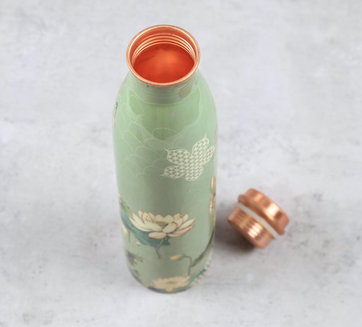 Botella de Cobre Azul Estampado Animal 500ml y 2 Tazas ｜ 印度手工純銅雕刻水瓶套裝｜阿育吠陀飲用銅水習慣