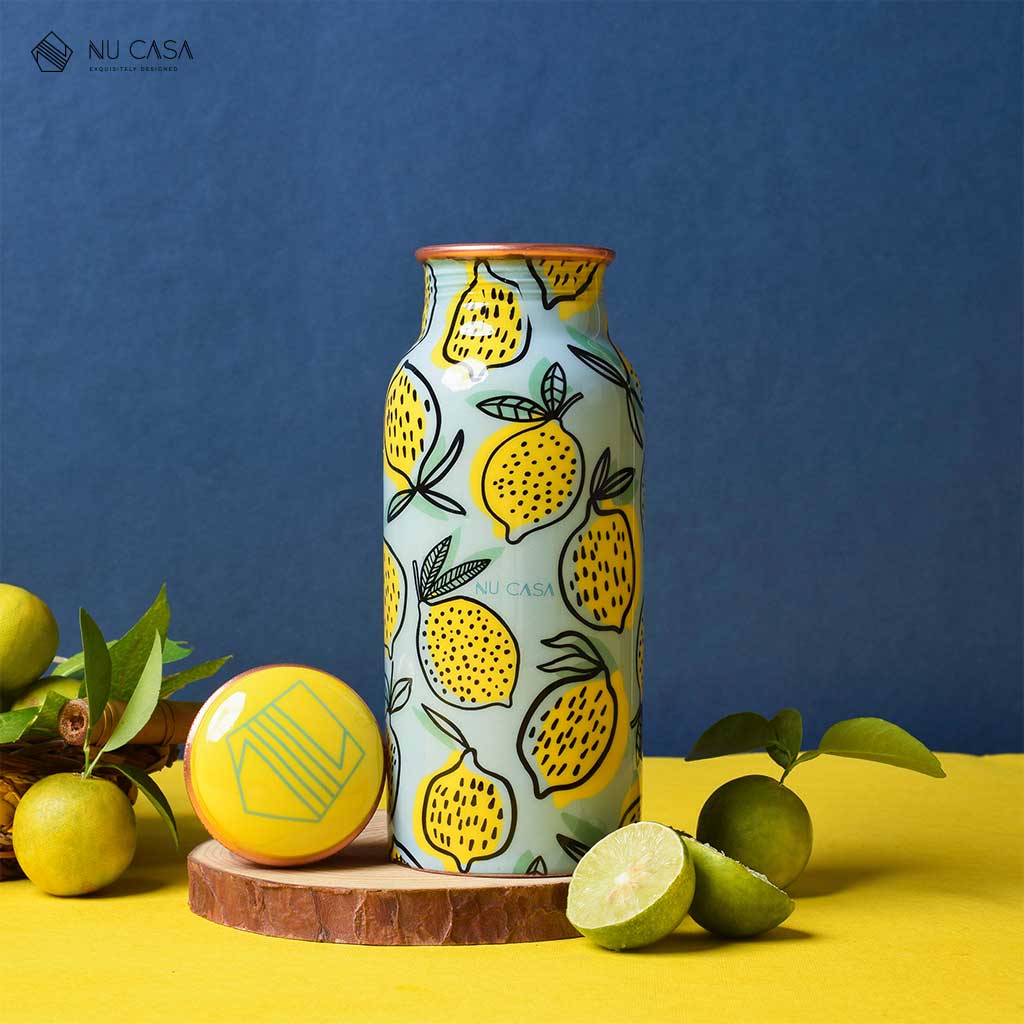 Ayurveda Copper Lemon Print Bottle (500ml) ｜阿育吠陀銅水樽 水果檸款式