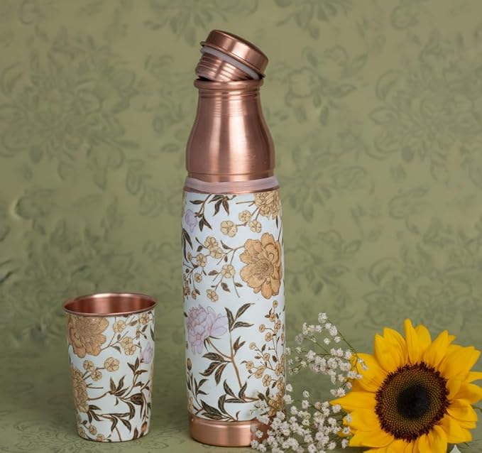 Copper Meena Golden Flower Bottle (950ml Bottle & Cup) ｜ 印度手工純銅水瓶旅行套裝 (Copy)