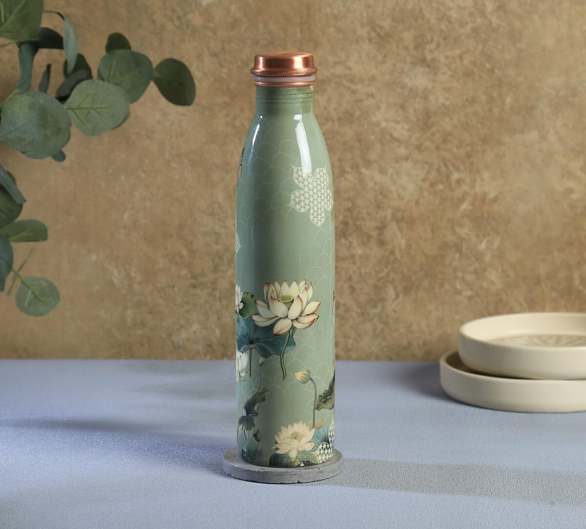 Botella de Cobre Azul Estampado Animal 500ml y 2 Tazas ｜ 印度手工純銅雕刻水瓶套裝｜阿育吠陀飲用銅水習慣