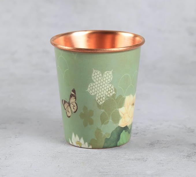 Copper Bottle Blue Printed Animal 500ml &amp; 2 Cups｜印度手工純銅雕刻水瓶套裝｜阿育吠陀復古銅水習慣