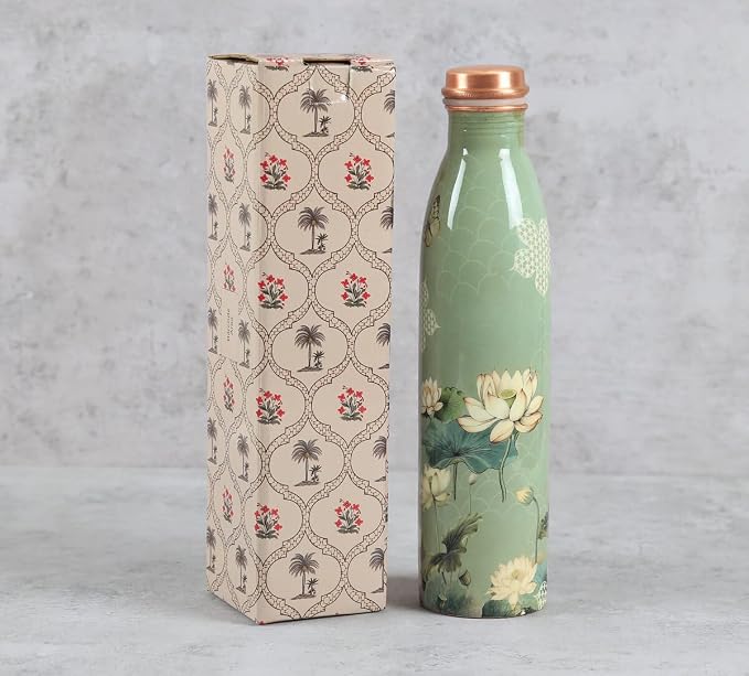 Copper Lotus Printed Bottle  (950ml) ｜ 印度手工純銅水瓶
