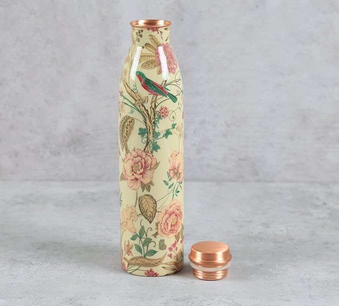 Botella de Cobre Azul Estampado Animal 500ml y 2 Tazas ｜ 印度手工純銅雕刻水瓶套裝｜阿育吠陀飲用銅水習慣