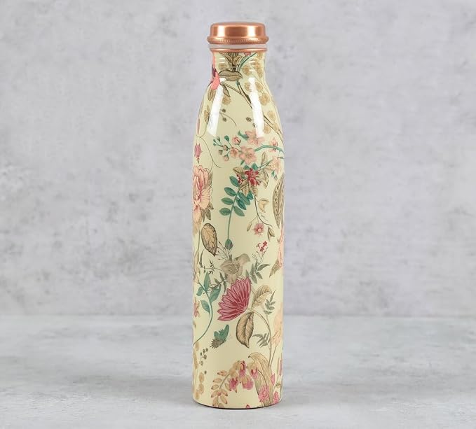 Botella de Cobre Azul Estampado Animal 500ml y 2 Tazas ｜ 印度手工純銅雕刻水瓶套裝｜阿育吠陀飲用銅水習慣