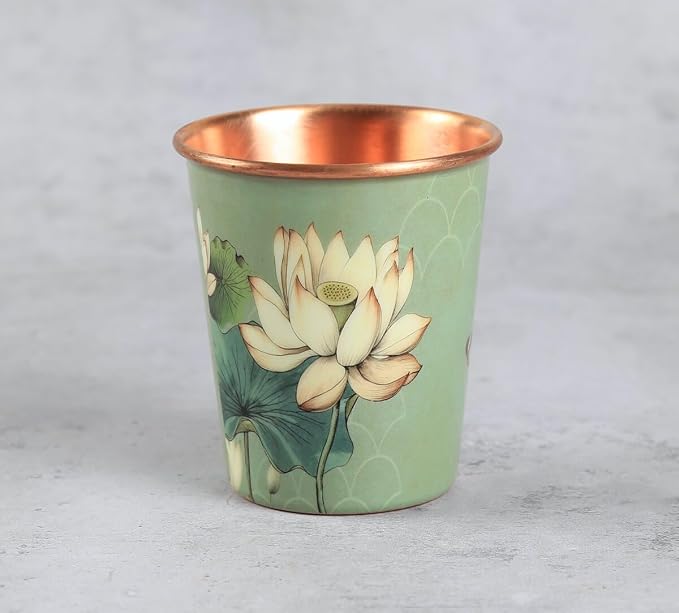 Copper Bottle Blue Printed Animal 500ml &amp; 2 Cups｜印度手工純銅雕刻水瓶套裝｜阿育吠陀復古銅水習慣
