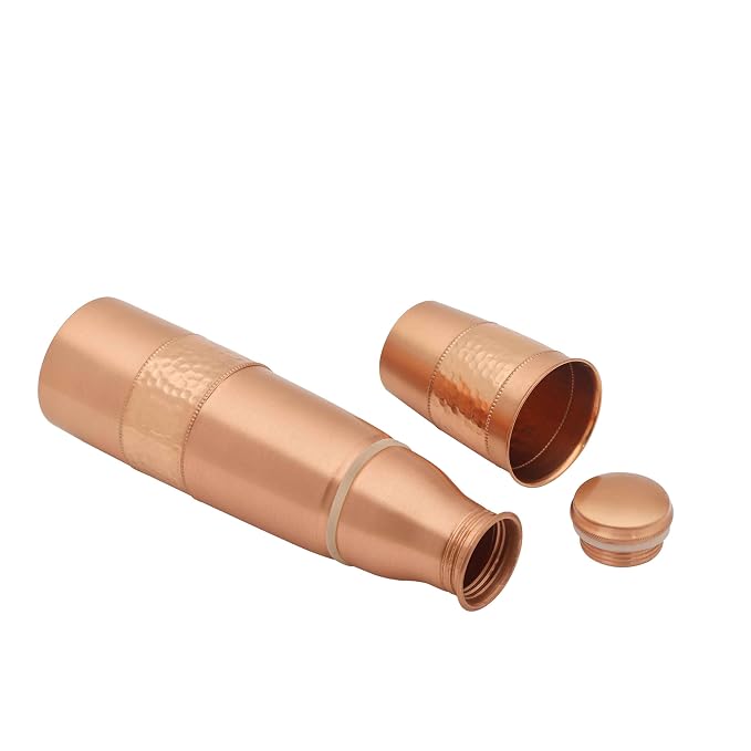 Copper Travel Printed Bottle & Cup (950ml & 300ml) ｜ 印度手工純銅水瓶旅行套裝