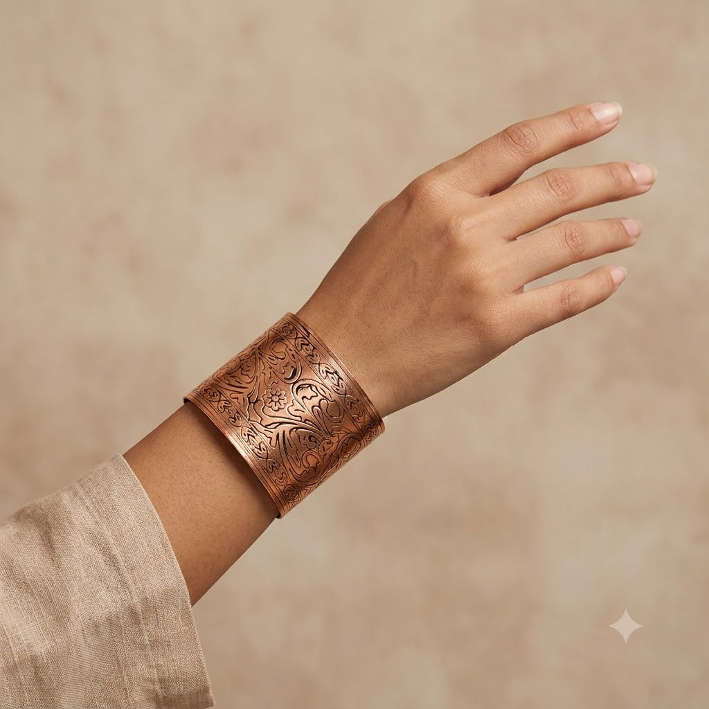 Antique Handcraft Copper Kada｜純銅手工蔓草雕花能量手鐲 (#YS008)
