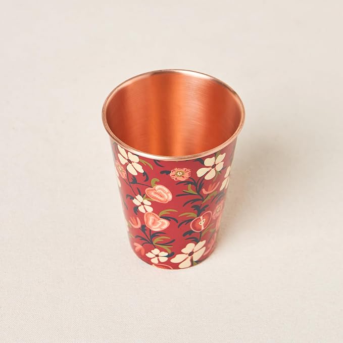 Botella de Cobre Azul Estampado Animal 500ml y 2 Tazas ｜ 印度手工純銅雕刻水瓶套裝｜阿育吠陀飲用銅水習慣