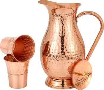 Hammered Copper Water Jug Set  (1.2L & 2cups) (#CJ1200)｜ 純銅精品儲水壺 - 1.2公升 及 2水杯