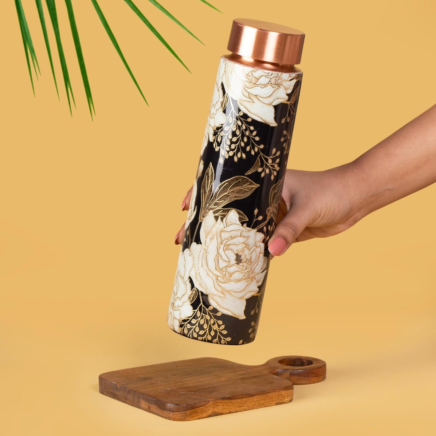Juego de botellas de cobre de 950 ml y 2 tazas (Green Forest)｜ 印度手工純銅水瓶杯具組合｜阿育吠陀飲用銅水習慣