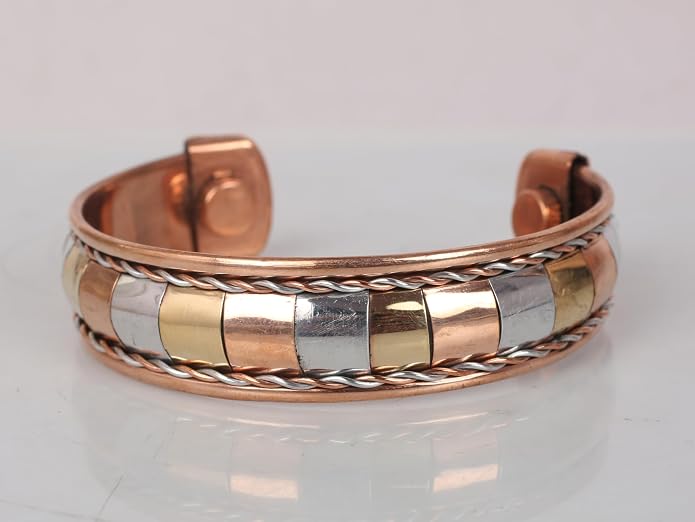 Tri-Metal Checkerboard Copper Barcelet ｜三色流光立體純銅磁力手鐲 (#YS032)