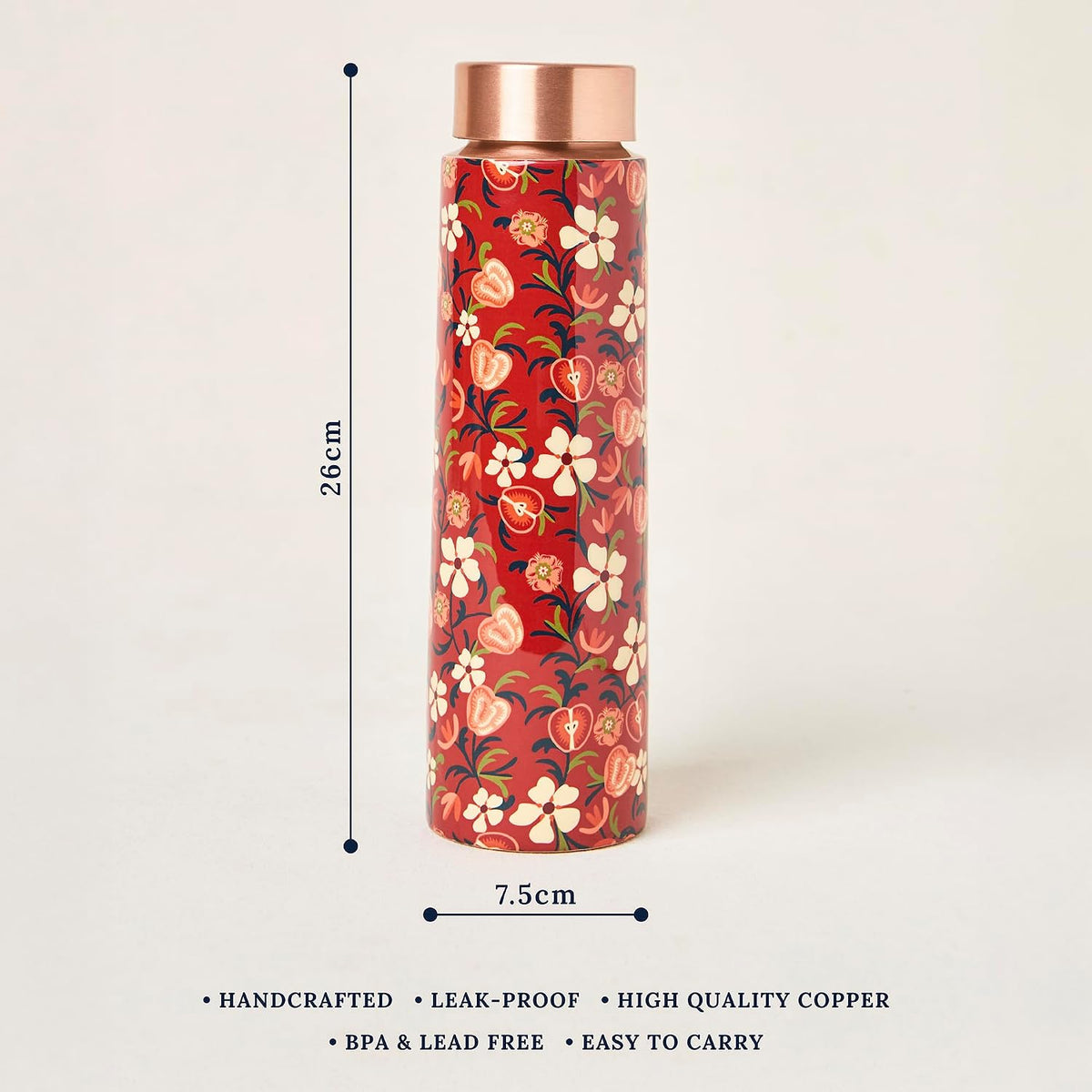 Copper Bottle Blue Printed Animal 500ml &amp; 2 Cups｜印度手工純銅雕刻水瓶套裝｜阿育吠陀復古銅水習慣