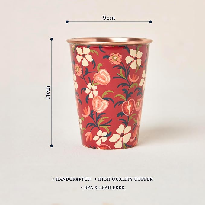 Botella de Cobre Azul Estampado Animal 500ml y 2 Tazas ｜ 印度手工純銅雕刻水瓶套裝｜阿育吠陀飲用銅水習慣