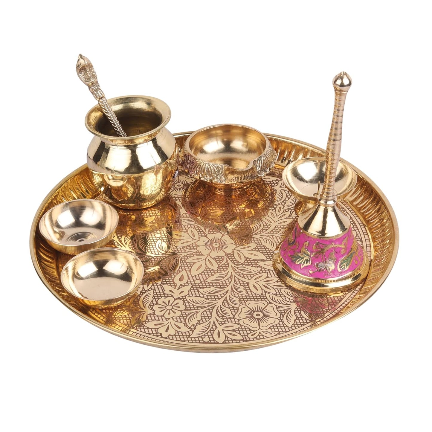 9" Brass Pooja Thali Set | 9 英吋的黃銅祭祀儀式組合