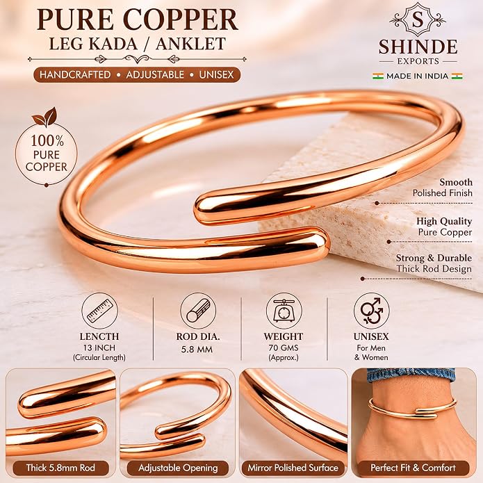 Adjustable Polished Copper Anklet Leg Kada｜極簡接地純銅腳踝環 (#YS045A)