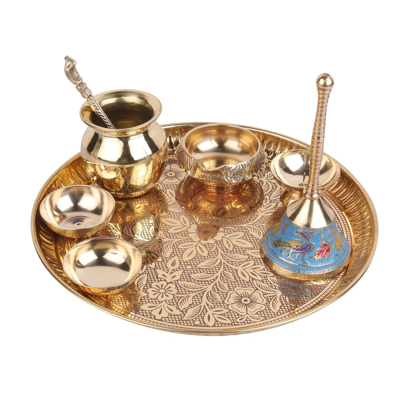 9" Brass Pooja Thali Set | 9 英吋的黃銅祭祀儀式組合