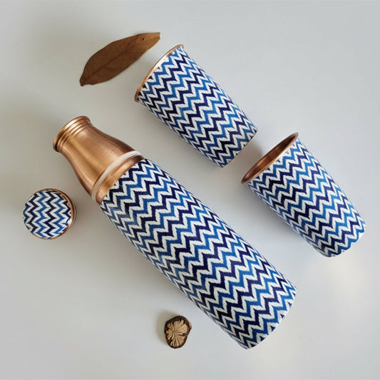 Copper Bottle Set 950ml & 2 Cups (Blue Arrow Printed) ｜ 印度手工純銅水瓶杯具組合｜阿育吠陀飲用銅水習慣 (Copy) (Copy)