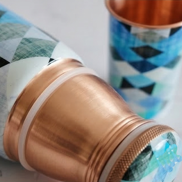 Copper Bottle Set 950ml & 2 Cups (Blue Geo Printed) ｜ 印度手工純銅水瓶杯具組合｜阿育吠陀飲用銅水習慣 (Copy)