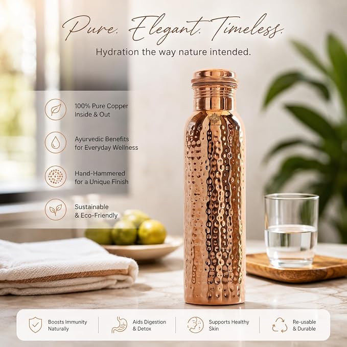 Ayurveda Hammered Copper Bottle (950ml)｜阿育吠陀手工錘紋款銅水瓶 (#CB950)