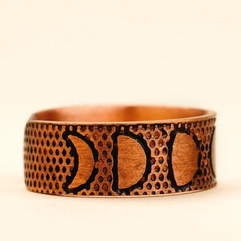 Handcrafted Moon Phase Copper Ring ｜手作感月盈律動純銅戒指 (#YS019)