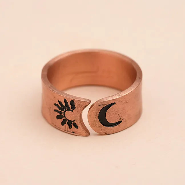 Handcrafted Surya & Moon Copper Ring ｜純銅手作日月平衡戒指 (#YS022)