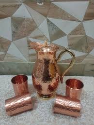 Hammered Copper Water Jug Set  (1.2L & 2cups) (#CJ1200)｜ 純銅精品儲水壺 - 1.2公升 及 2水杯