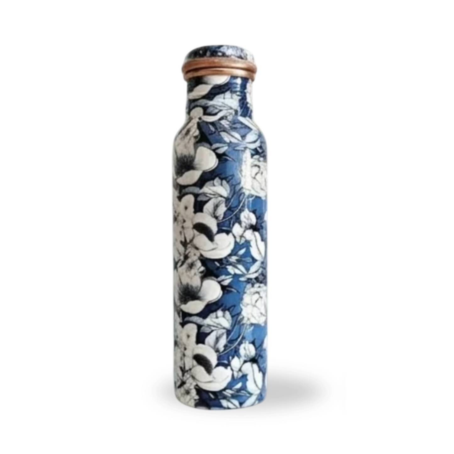 Botella de Cobre Azul Estampado Animal 500ml y 2 Tazas ｜ 印度手工純銅雕刻水瓶套裝｜阿育吠陀飲用銅水習慣