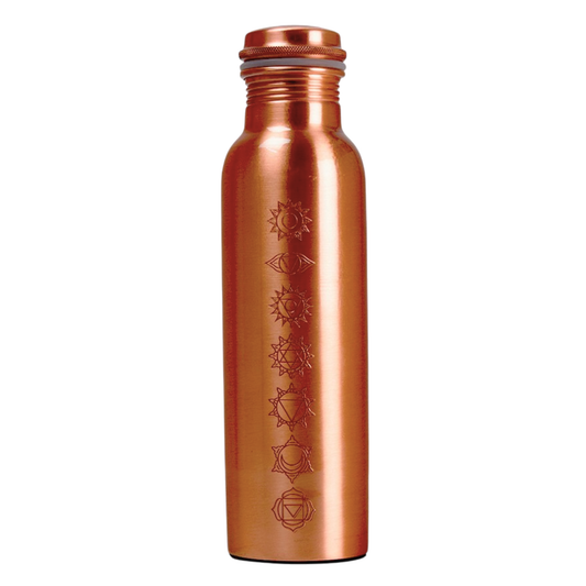 Copper Bottle Crafted with Charka 印度手工純銅雕刻水瓶 (淺啡色）｜阿育吠陀飲用銅水習慣