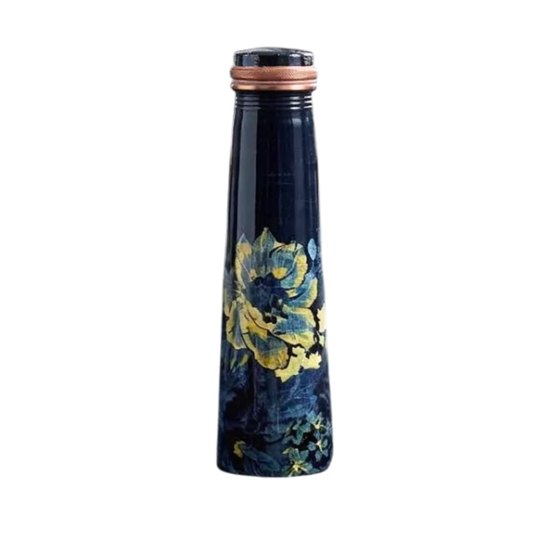 Copper Blue Floral Printed Slim Bottle  (750ml) ｜ 印度手工純銅水瓶｜阿育吠陀飲用銅水習慣