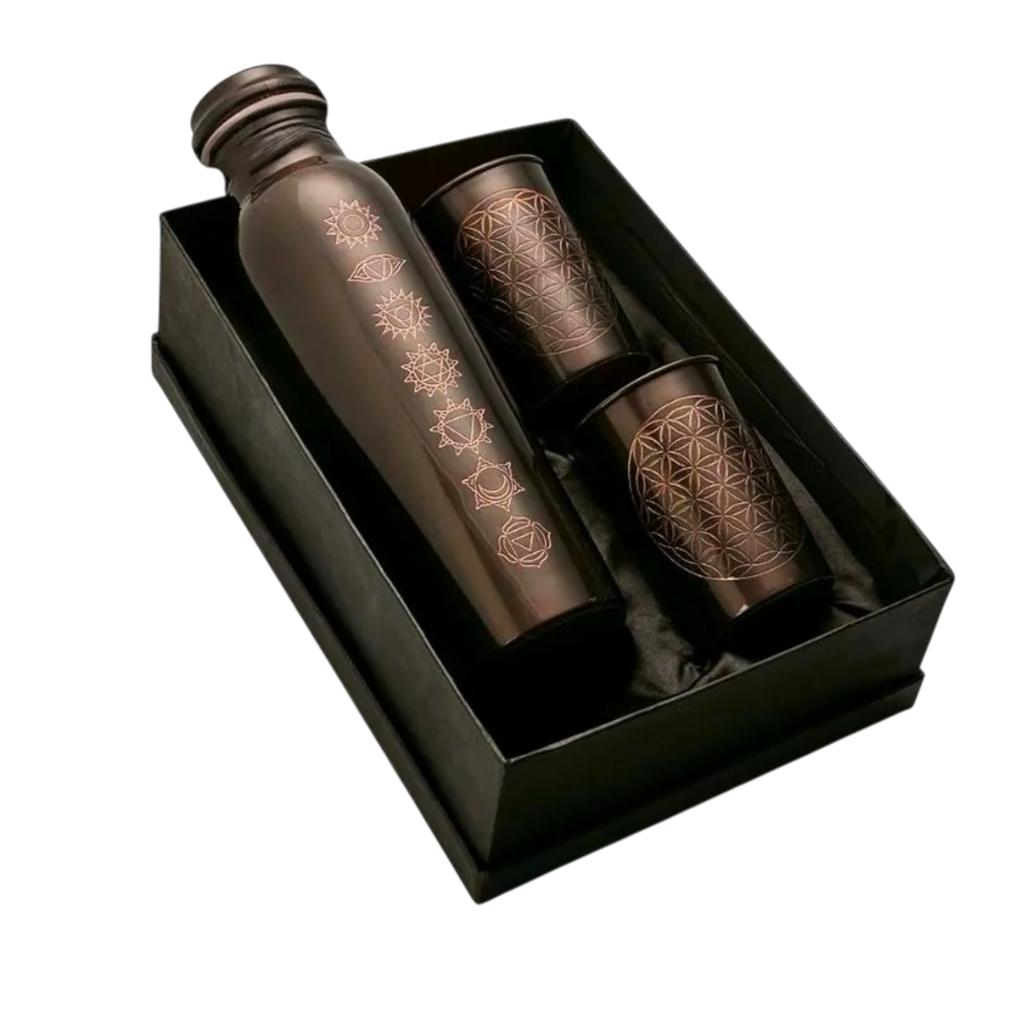 Copper Bottle Crafted with Charka 印度手工純銅雕刻水瓶 (淺啡色套裝）｜阿育吠陀飲用銅水習慣