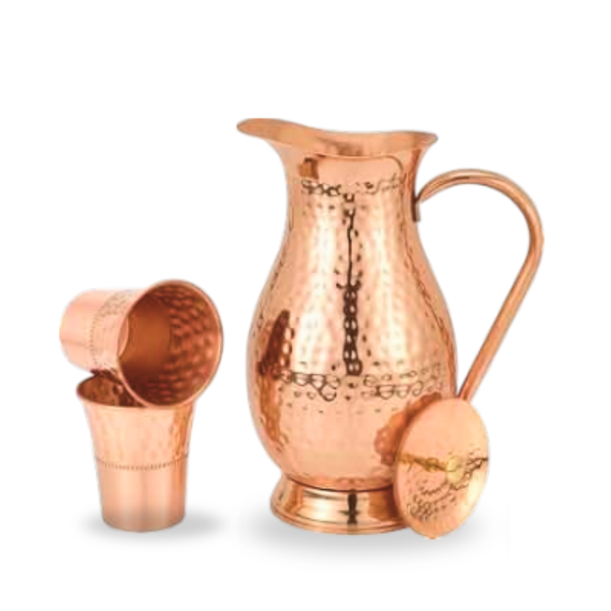Hammered Copper Water Jug Set  (1.2L & 2cups) (#CJ1200)｜ 純銅精品儲水壺 - 1.2公升 及 2水杯