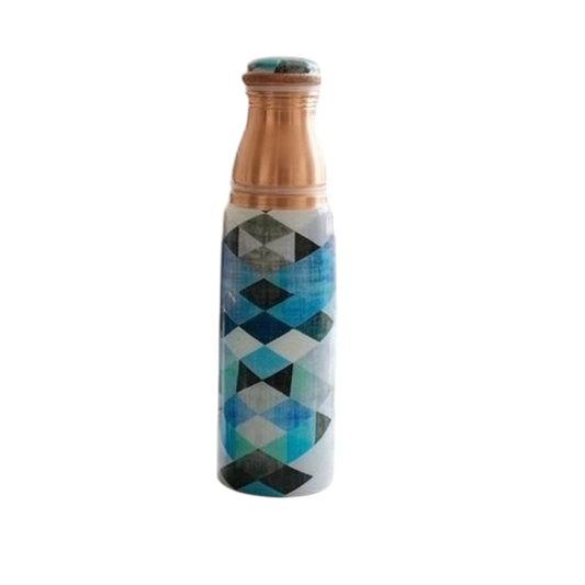 Copper Bottle Set 950ml & 2 Cups (Blue Geo Printed) ｜ 印度手工純銅水瓶杯具組合｜阿育吠陀飲用銅水習慣 (Copy)