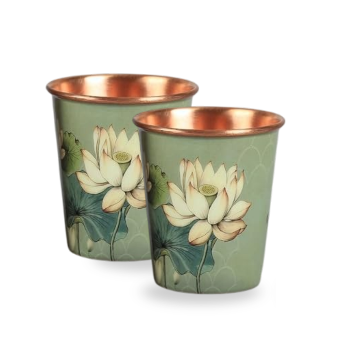 Copper Bottle Blue Printed Animal 500ml &amp; 2 Cups｜印度手工純銅雕刻水瓶套裝｜阿育吠陀復古銅水習慣