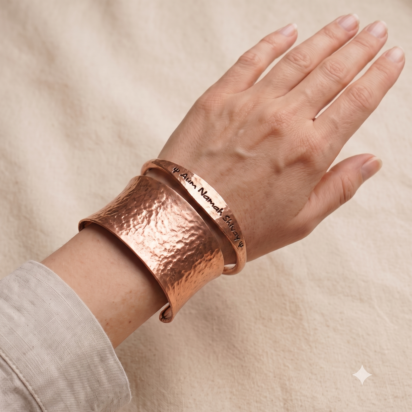 Aum Namah Shivaya Adjustable Hammered Copper ｜Om Namah Shivay 可調式錘紋銅手鐲 (#YS001)