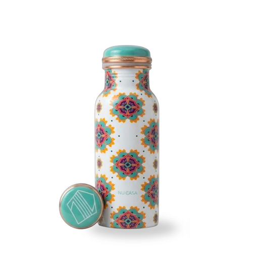 Copper Bottle - White Mandala Floral Printed  (500ml) ｜白色曼陀羅銅水瓶 (#NU001)
